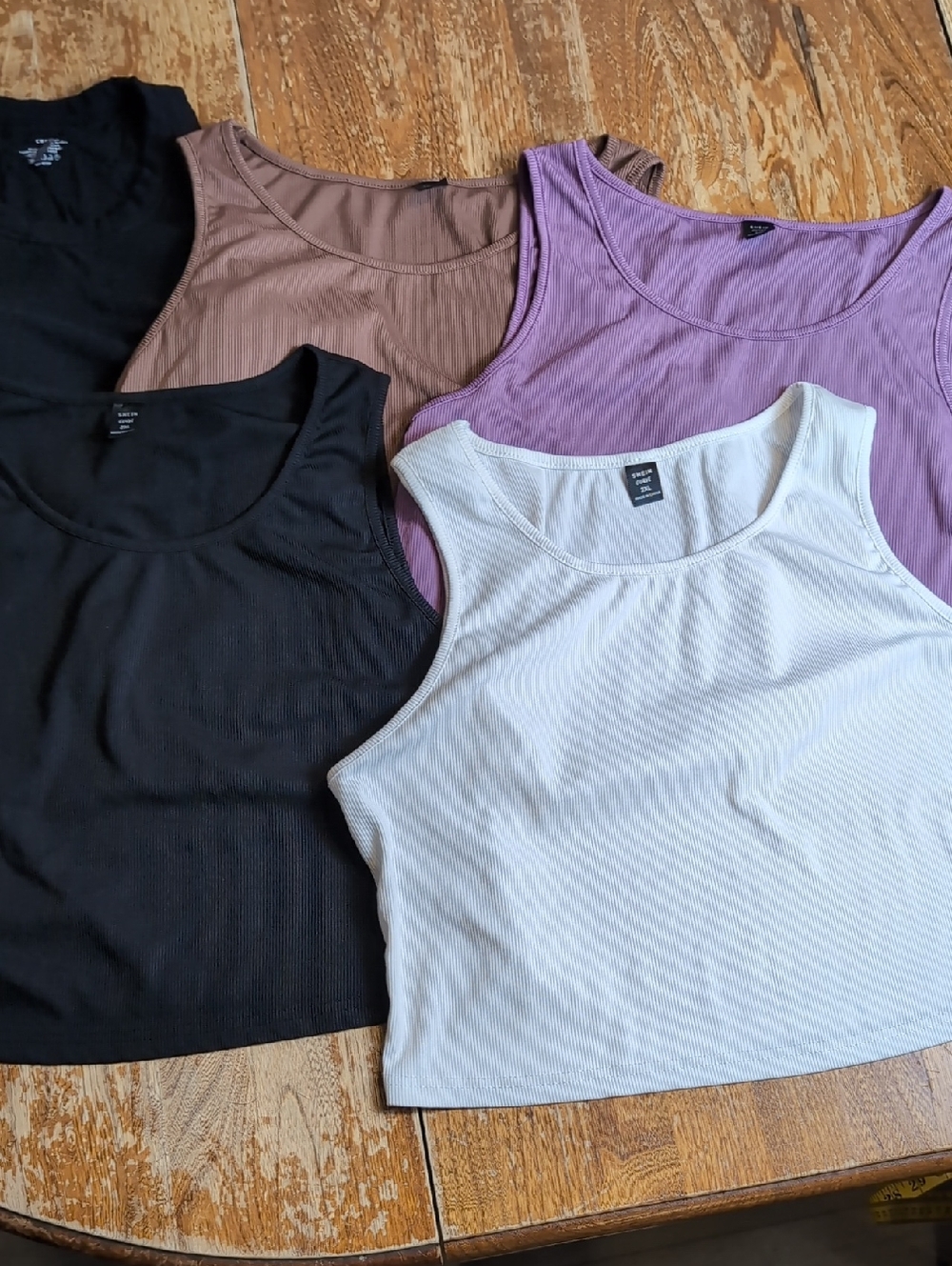 SHEIN Ribbed Tank Tops -  2 x Black, White, Brown, Mauve